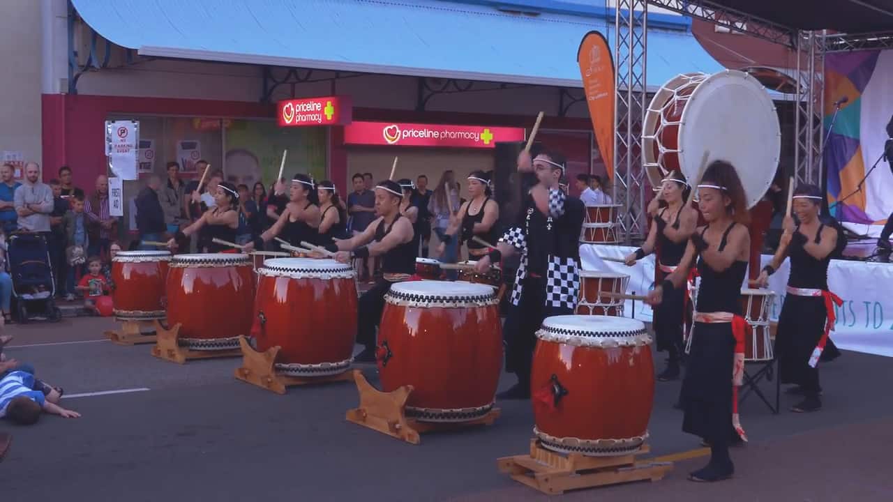 Japanese Taiko On drumming Subiaco Street Festival Perth