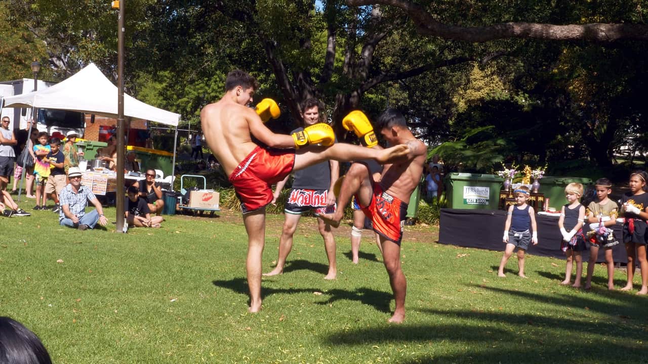 Muay Thai Demo Fighting Songkran Hyde Park Perth Australia