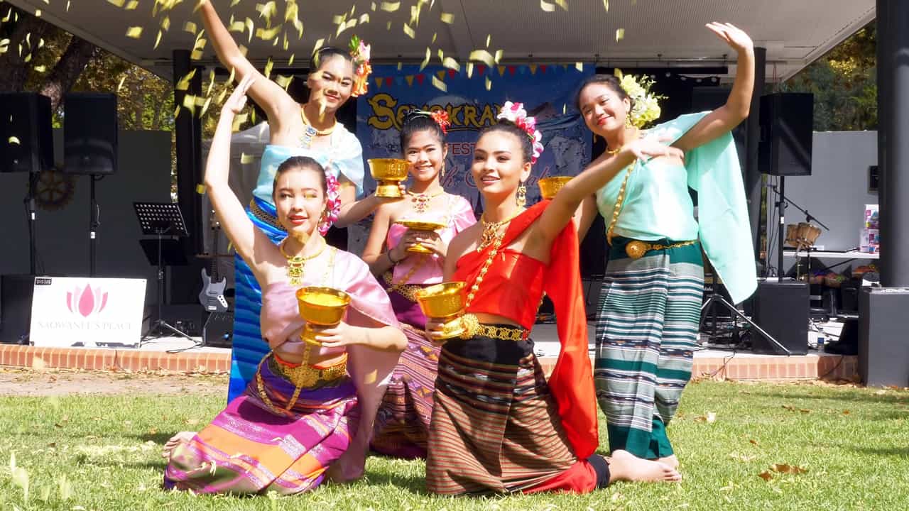 Traditional Thai flower dance Songkran Hyde Park Perth Australia